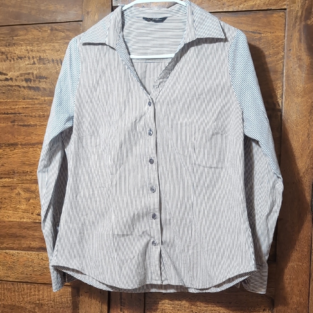 George Grey and White Striped Casual cotton Shirt L